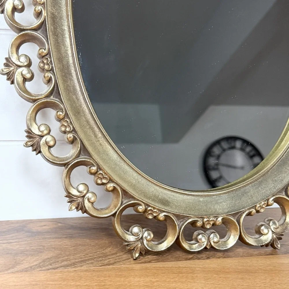 Vintage Roco 1960s Mirror Hollywood Regency Mcm Gold Frame Ornate Oval